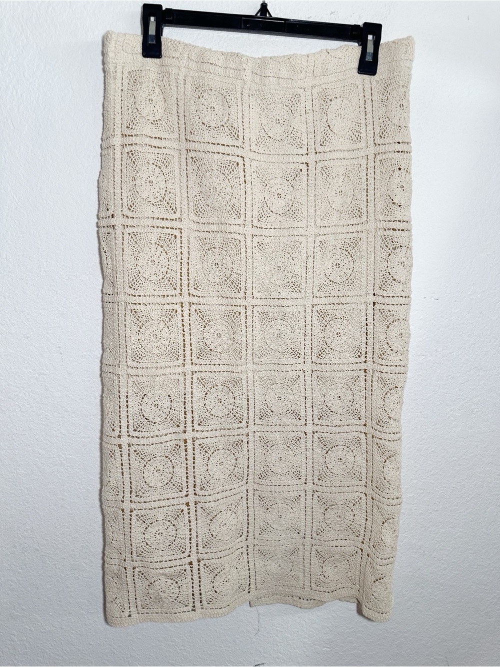 New Primark Ivory Crochet Knit Textured Elastic Waistband Midi Skirt Size Medium
